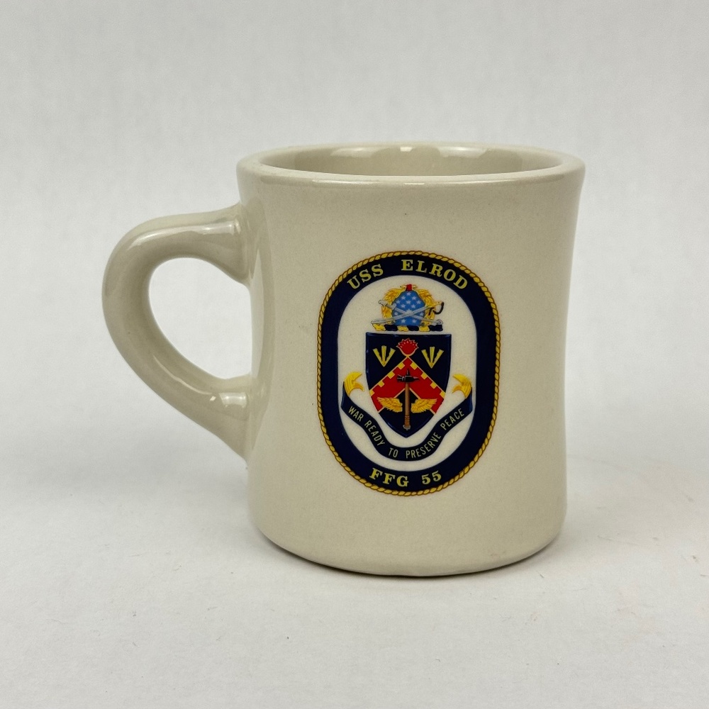 USS Elrod FFG55 Official Crest Heavy Restaurant Ware Mug US Navy Missile Frigate